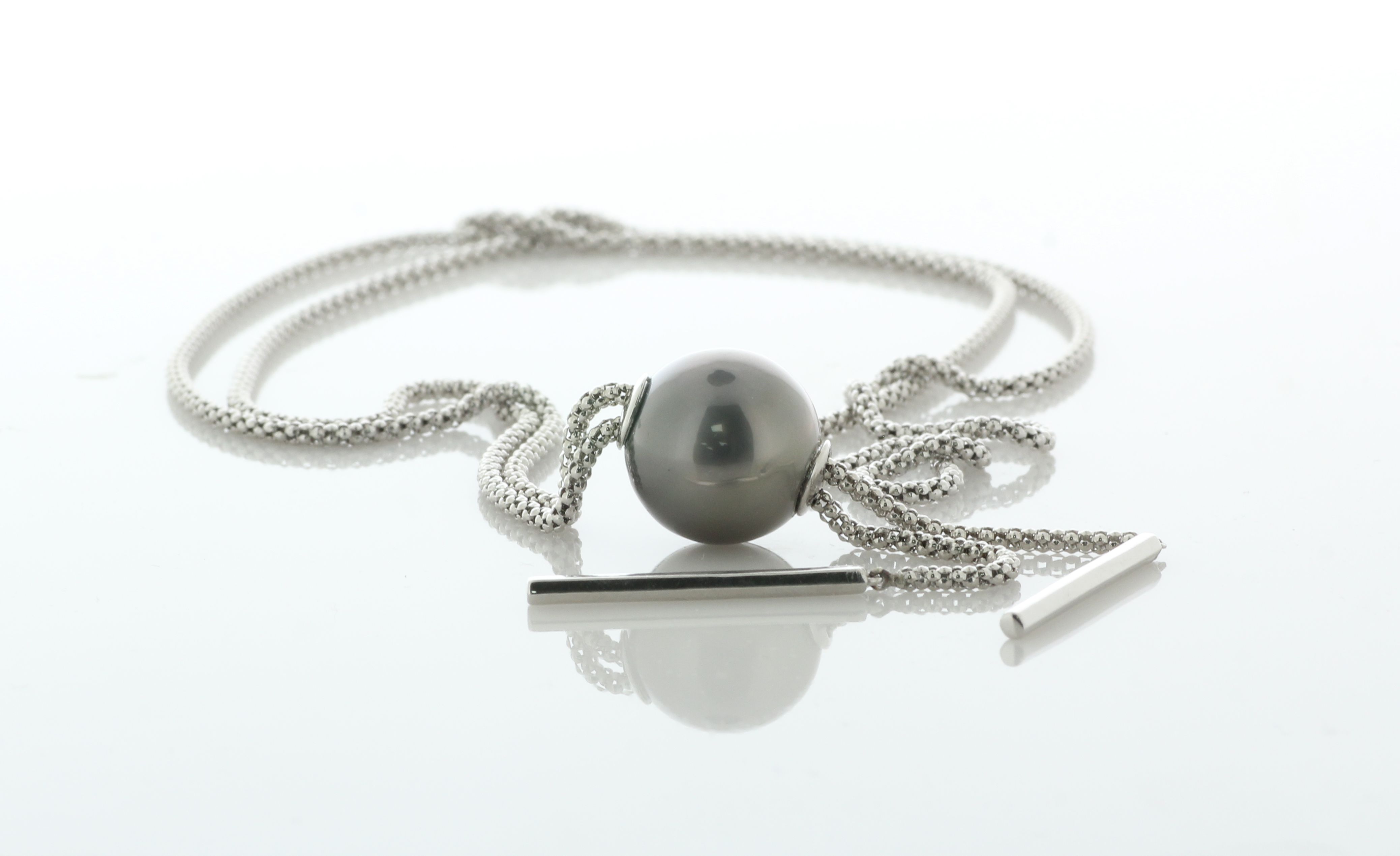 14mm Tahiti Pearl Necklace Moveable Pearl Sterling Silver Chain - Image 5 of 7