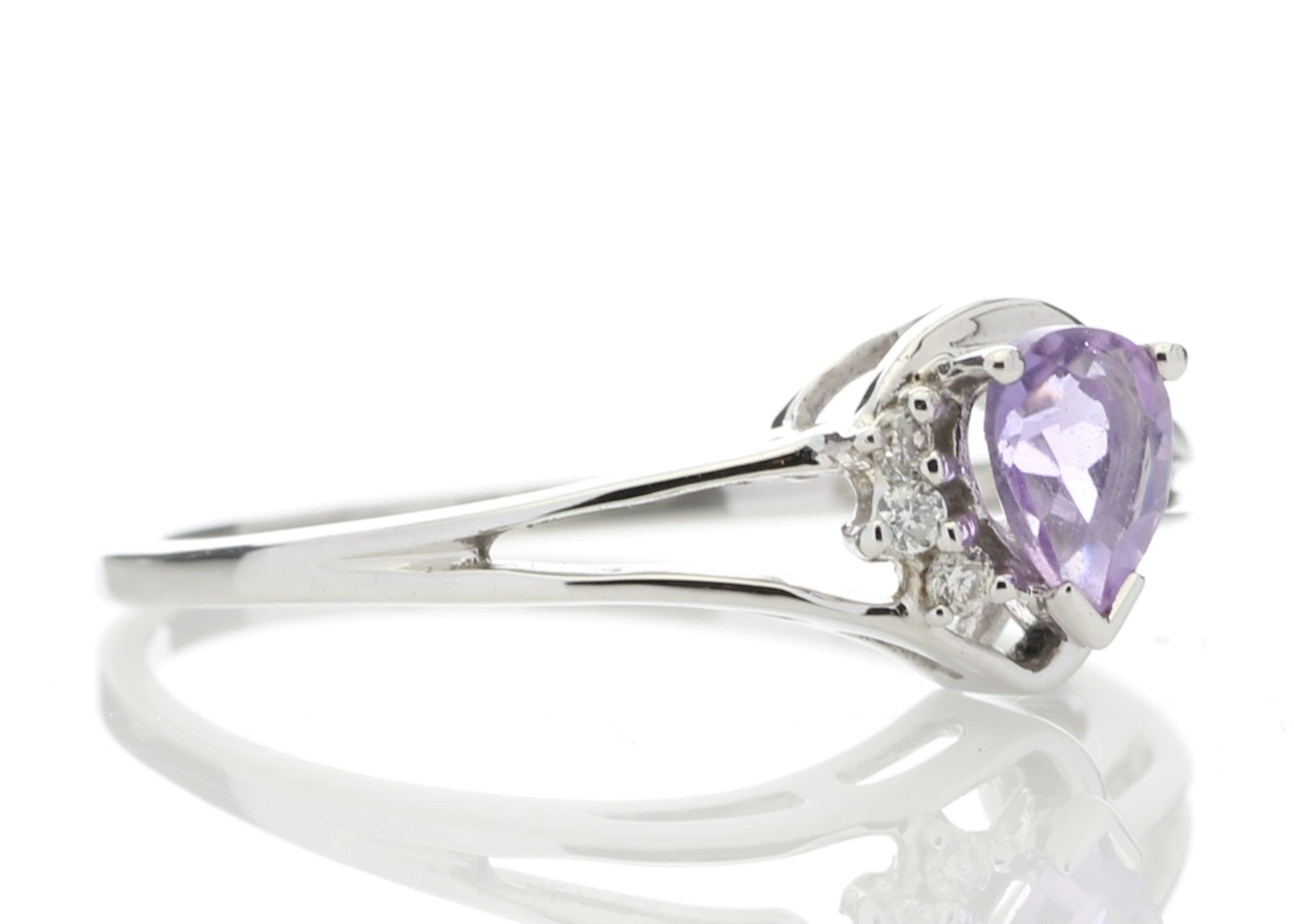 9ct White Gold Amethyst Pear Shaped Diamond Ring (A0.42) 0.03 Carats - Image 4 of 5