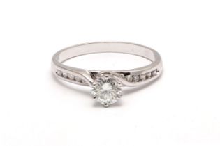 18ct White Gold Single Stone Diamond Ring With Stone Set Shoulders (0.51) 0.61 Carats