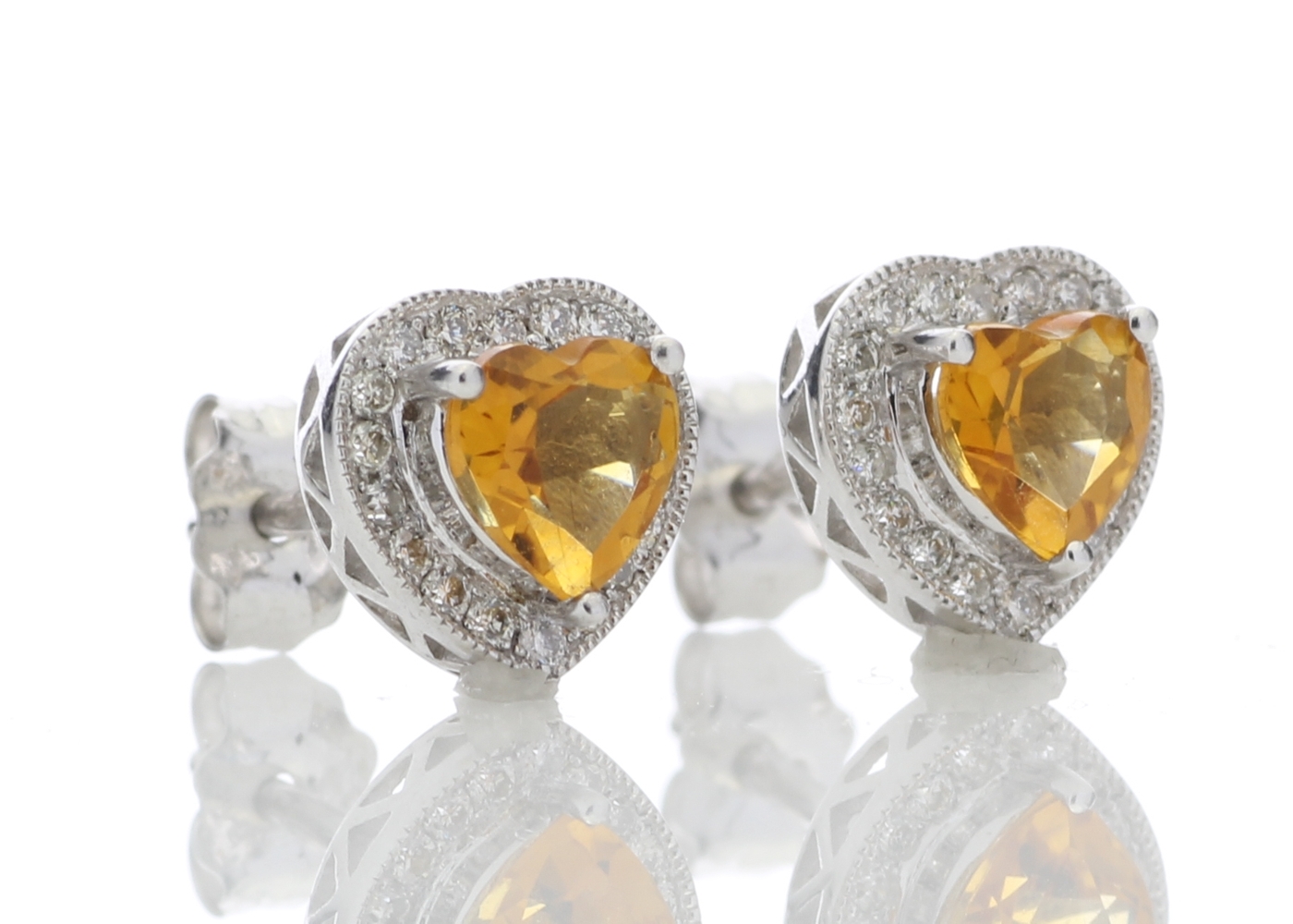 9ct White Gold Citrine Heart Diamond Earring (C1.40) 0.20 Carats - Image 4 of 5