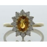 9ct Yellow Gold Oval Centre and Citrine Ring (C0.84) 0.40 Carats