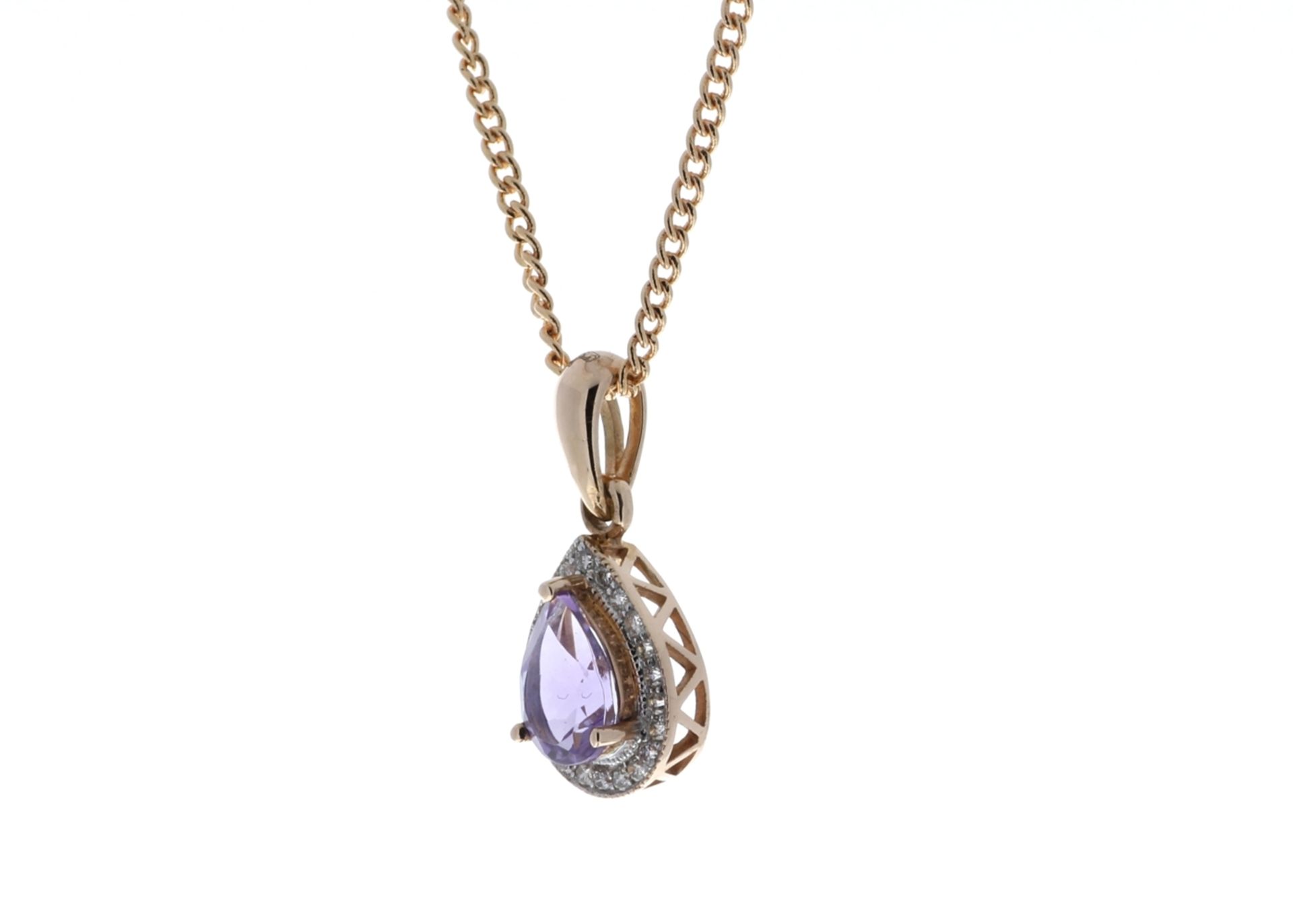 9ct Rose Gold Amethyst and Diamond Pendant (A0.61) 0.11 Carats - Image 4 of 5