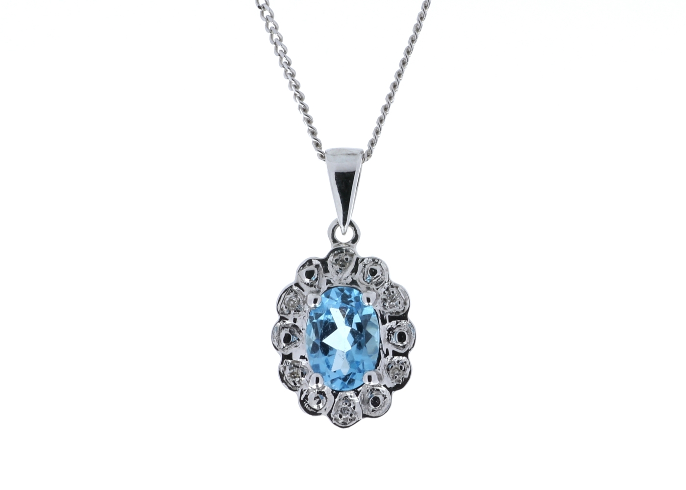 9ct White Gold Fancy Cluster Diamond Blue Topaz Pendant (BT0.86) 0.02 Carats