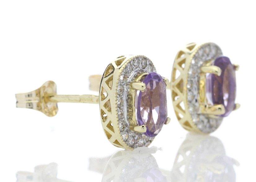 9ct Yellow Gold Amethyst and Diamond Cluster Earring (A0.86) 0.18 Carats - Image 4 of 7