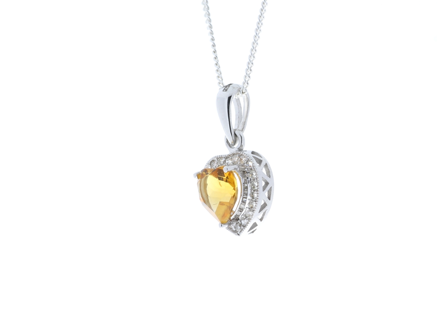 9ct White Gold Citrine Heart Shape Diamond Pendant (C0.65) 0.10 Carats - Image 4 of 5