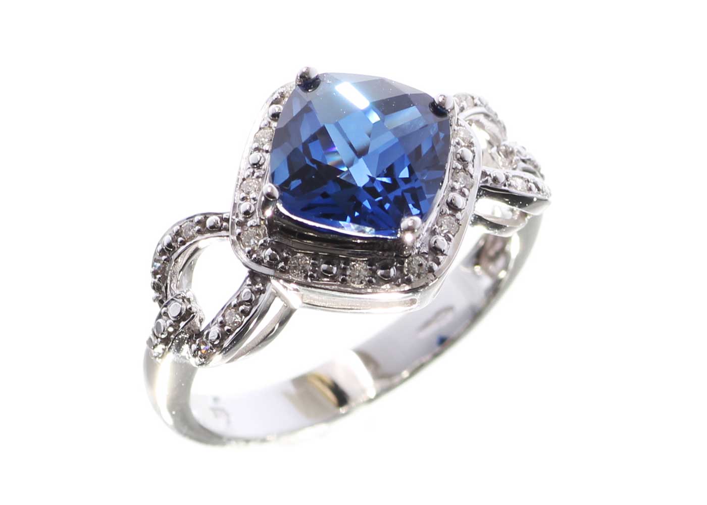 9ct White Gold Created Ceylon Sapphire Diamond Ring (S2.82) 0.11 Carats - Image 2 of 7