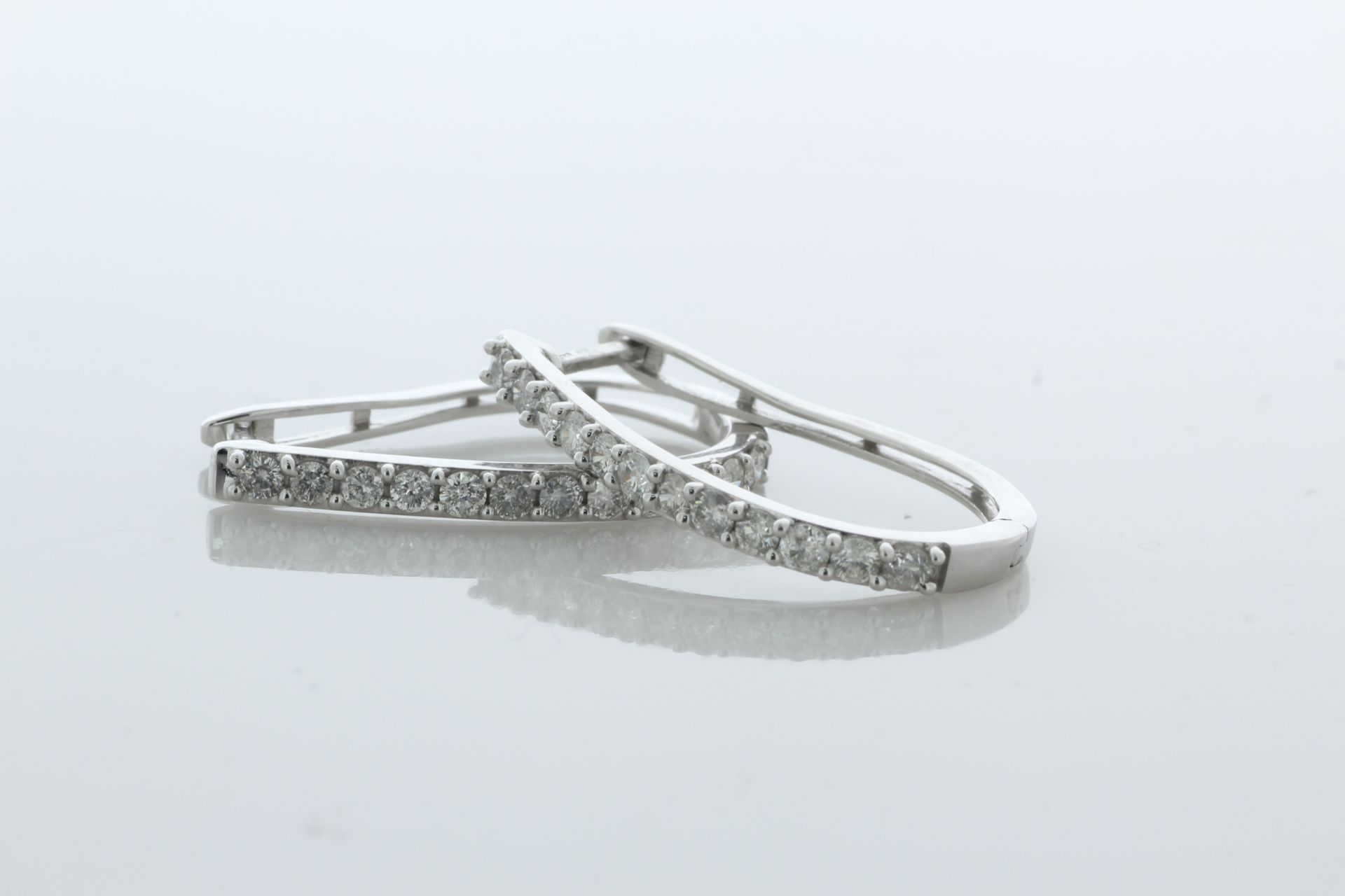 9ct White Gold Semi Eternity Diamond Hoop Earrings 1.00 Carats