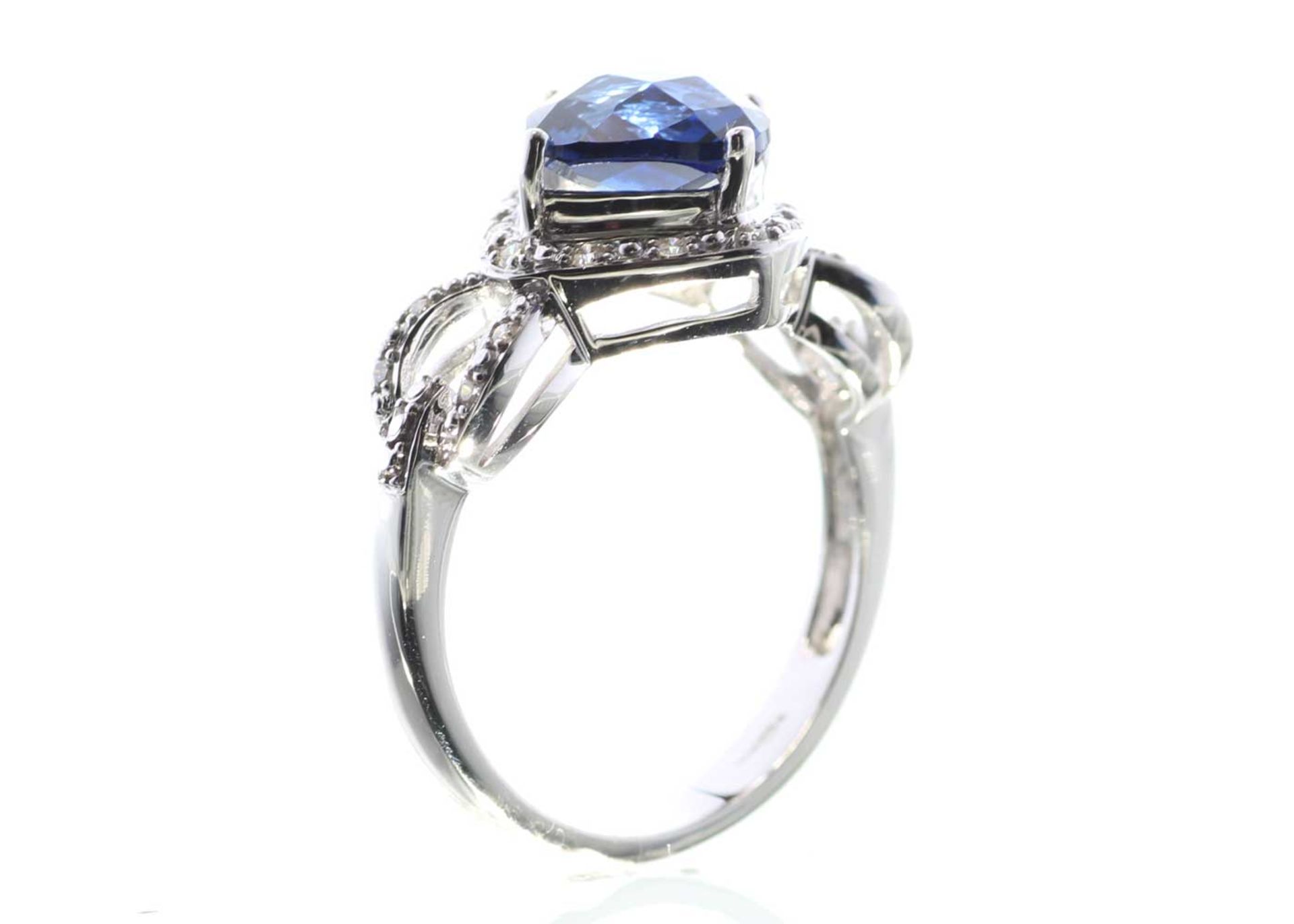 9ct White Gold Created Ceylon Sapphire Diamond Ring (S2.82) 0.11 Carats - Image 3 of 7