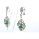 18ct White Gold Emerald Cluster Diamond and Emerald Earrings (E7.52) 3.01 Carats