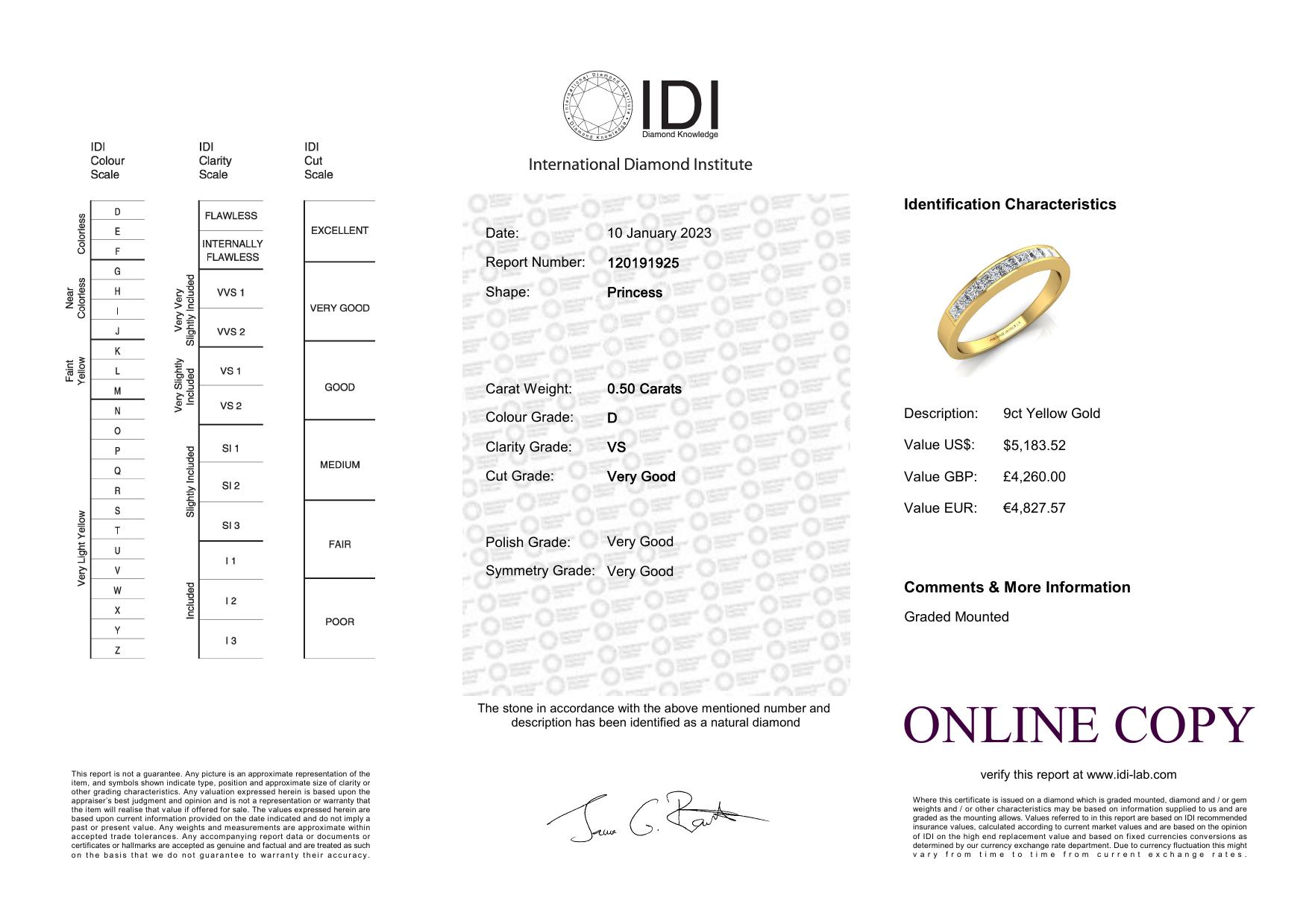 9ct Channel Set Semi Eternity Diamond Ring 0.50 Carats - Image 5 of 5