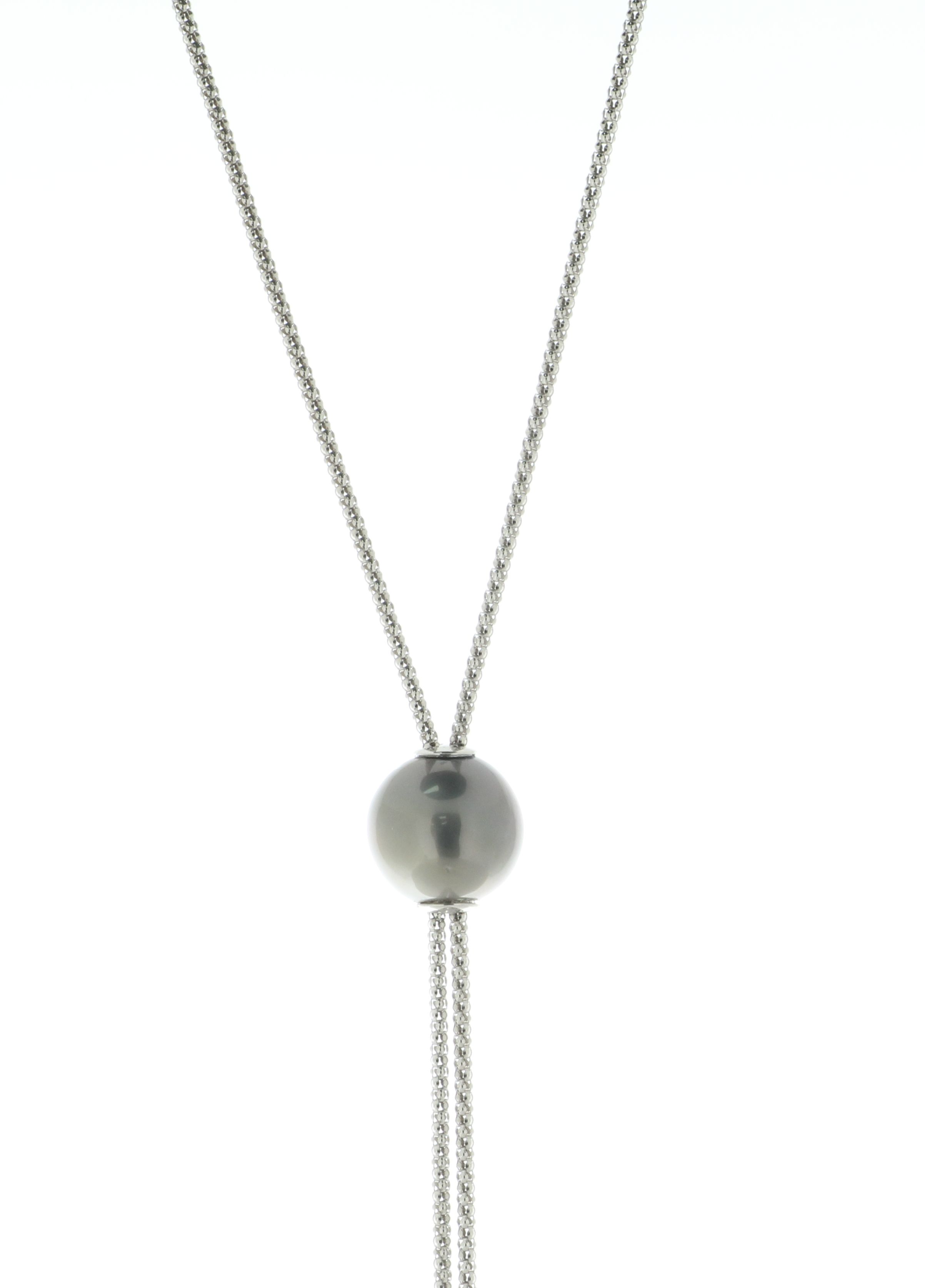 14mm Tahiti Pearl Necklace Moveable Pearl Sterling Silver Chain - Image 4 of 7