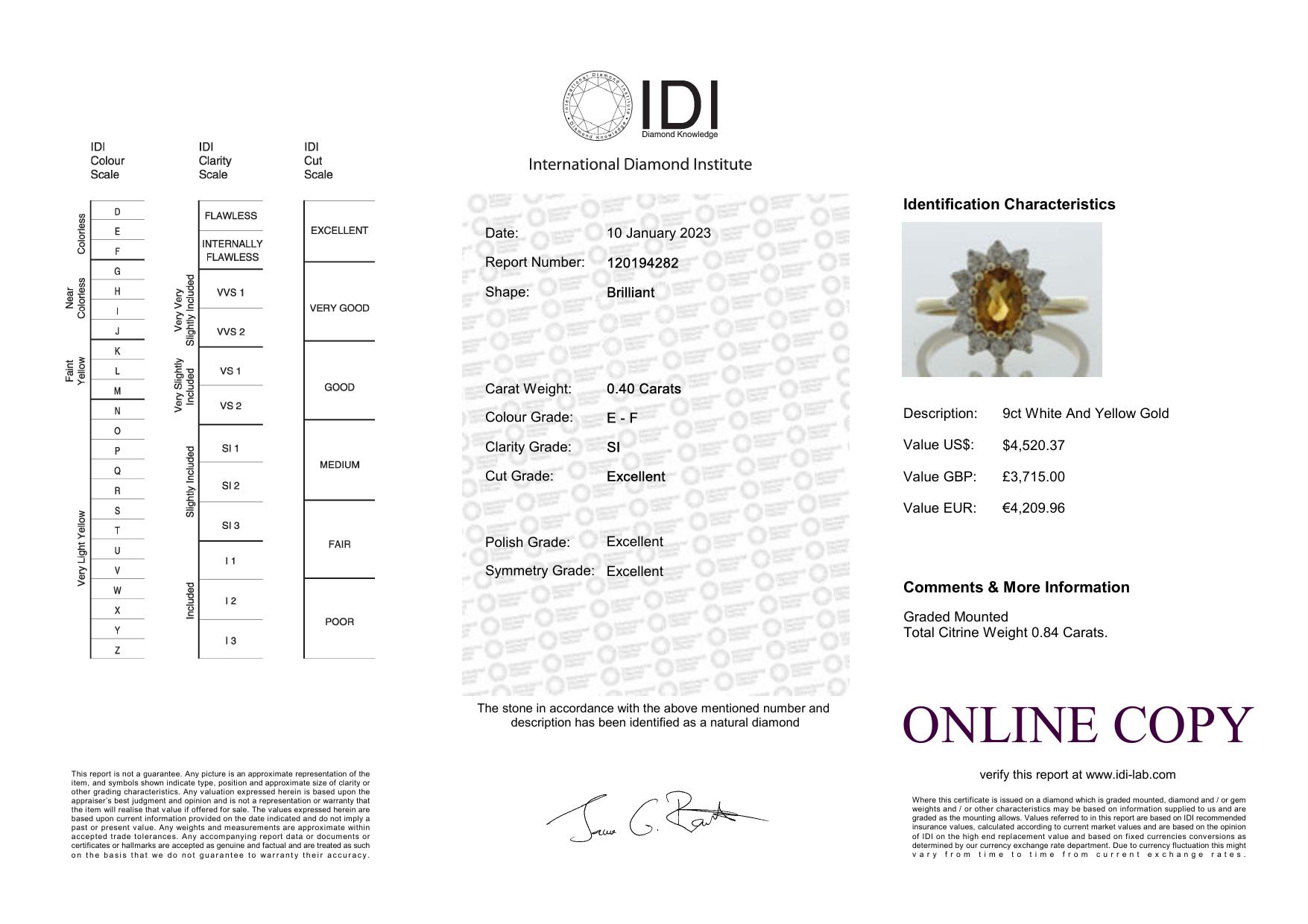 9ct Yellow Gold Oval Centre and Citrine Ring (C0.84) 0.40 Carats - Image 4 of 4