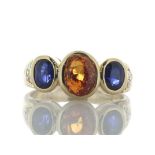 18ct Yellow Gold Three Stone Oval Cut GIA Orange Sapphire Center Ring (S2.31) 0.10 Carats