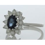 9ct White Gold Three Stone Oval Sapphire and Diamond Ring (S0.94) 0.40 Carats