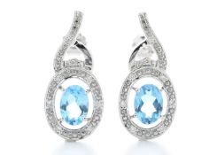9ct White Gold Diamond and Blue Topaz Earring (BT1.69) 0.05 Carats