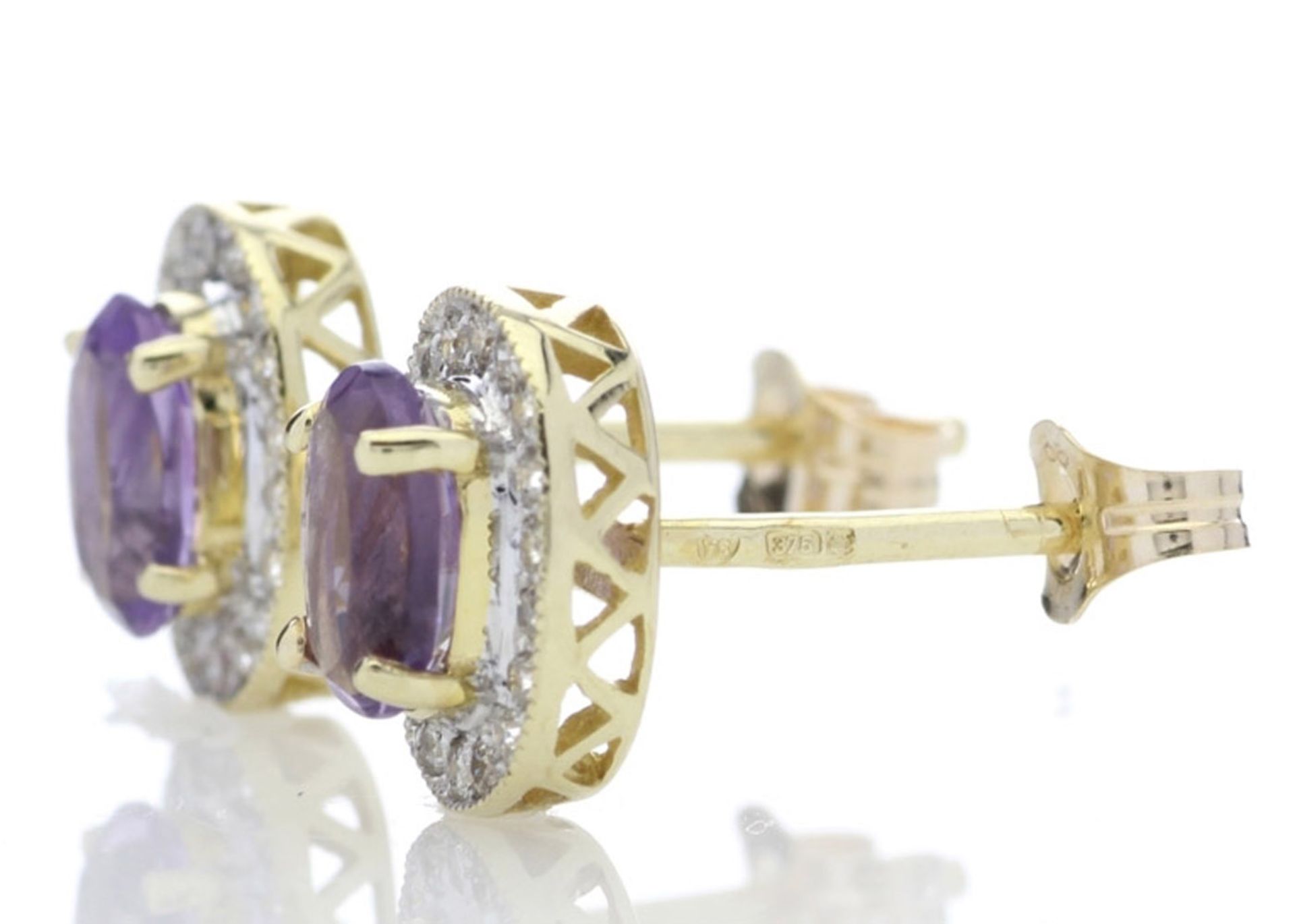 9ct Yellow Gold Amethyst and Diamond Cluster Earring (A0.86) 0.18 Carats - Image 6 of 7
