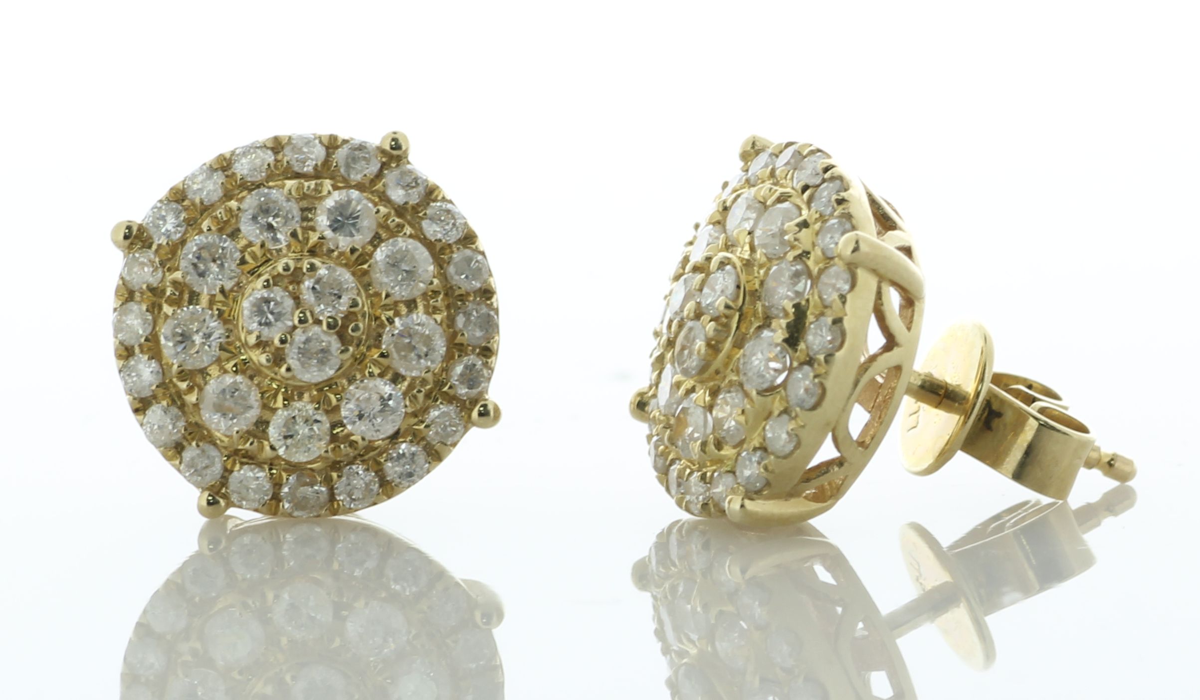 9ct Yellow Gold Round Cluster Diamond Stud Earring 1.35 Carats