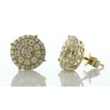 9ct Yellow Gold Round Cluster Diamond Stud Earring 1.35 Carats