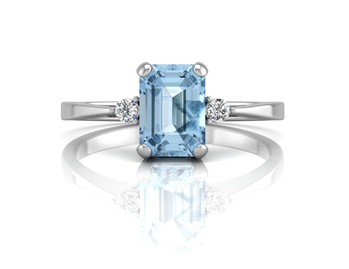 9ct White Gold Diamond and Emerald Cut Blue Topaz Ring (BT1.21) 0.04 Carats - Image 4 of 5