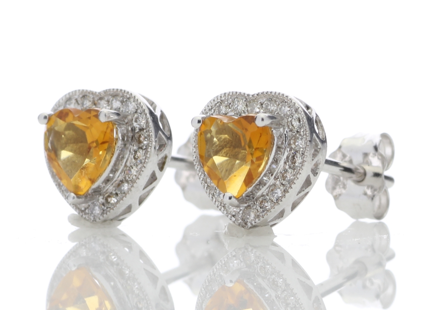 9ct White Gold Citrine Heart Diamond Earring (C1.40) 0.20 Carats - Image 2 of 5