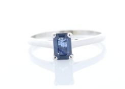 9ct White Gold Emerald Cut Sapphire Ring 0.58 Carats