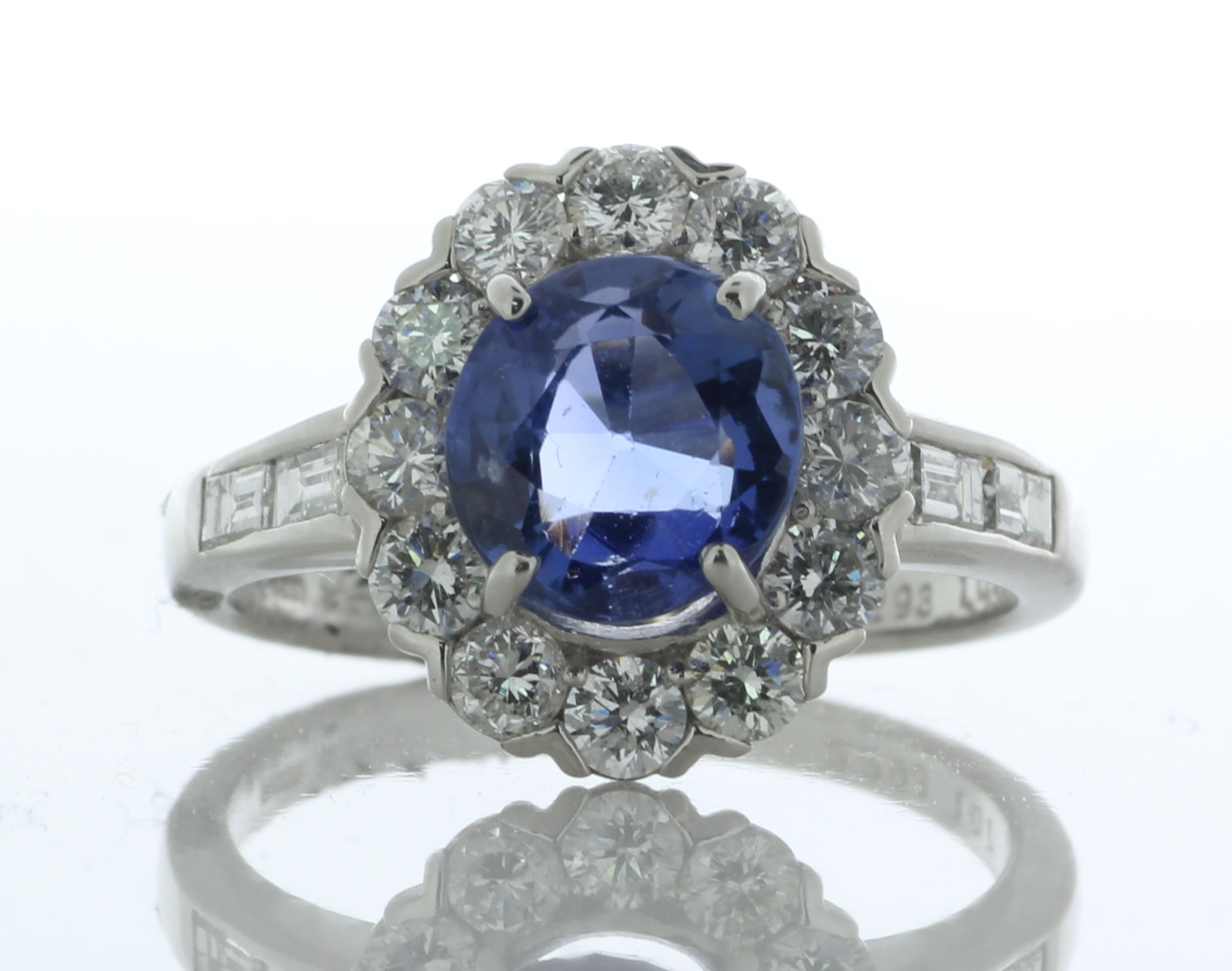 Platinum Oval Cluster Sapphire and Diamond Ring (S2.29) 1.07 Carats