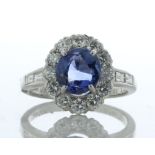 Platinum Oval Cluster Sapphire and Diamond Ring (S2.29) 1.07 Carats