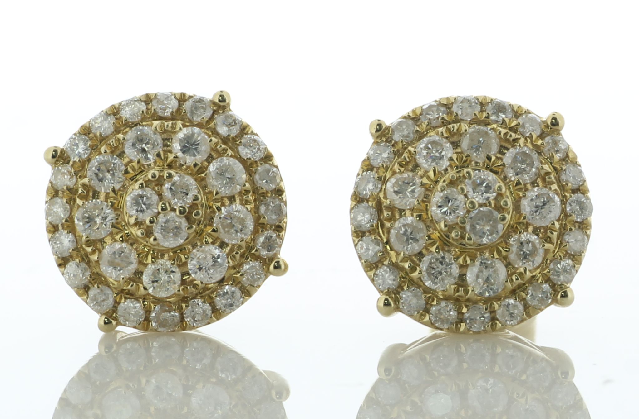 9ct Yellow Gold Round Cluster Diamond Stud Earring 1.35 Carats - Image 2 of 5