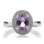 9ct White Gold Cluster Diamond Amethyst Ring (A1.13) 0.02 Carats