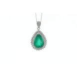 Platinum Pear Cluster Diamond and Emerald Pendant (E6.16) 0.86 Carats