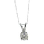 9ct White Gold Single Stone Prong Set Diamond Pendant 0.69 Carats