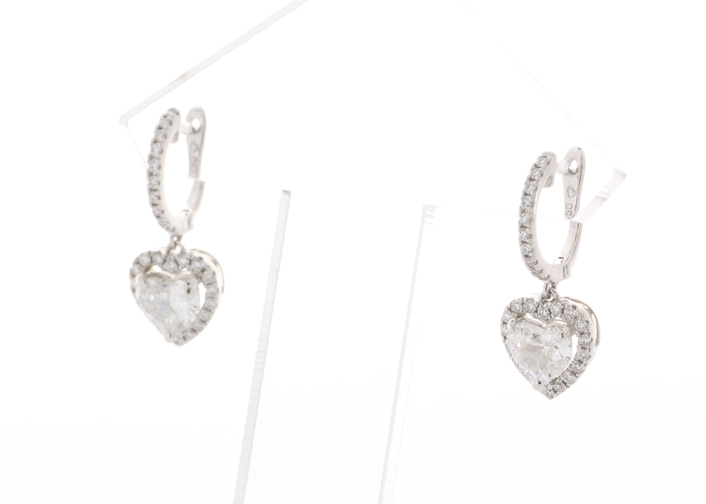 18ct White Gold Heart Shape Halo Drop Earring (1.34) 1.74 Carats