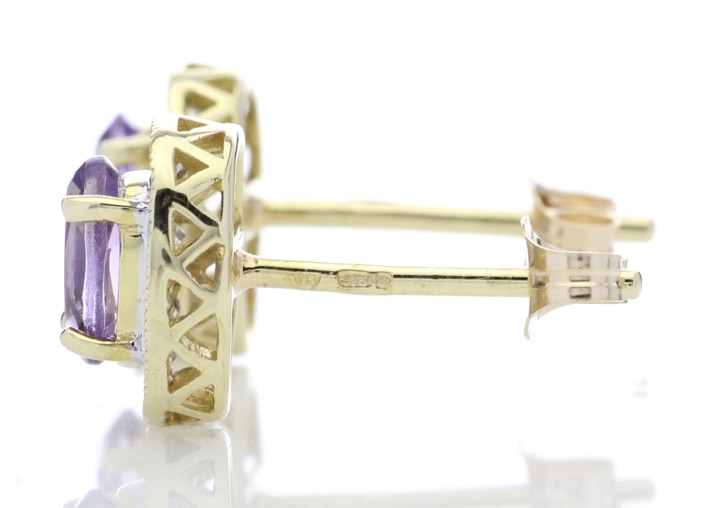9ct Yellow Gold Amethyst and Diamond Cluster Earring (A0.86) 0.18 Carats - Image 3 of 7