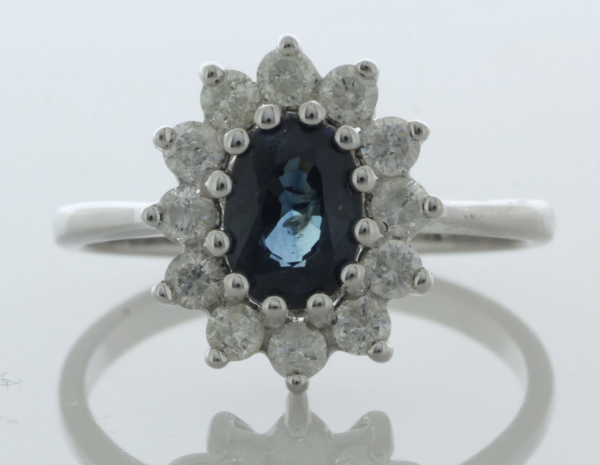 9ct White Gold Three Stone Oval Sapphire and Diamond Ring (S0.94) 0.40 Carats - Image 2 of 4