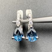Elegant Natural London Blue Topaz With 925 Silver Earrings. BT-09