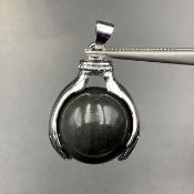 57.60 CTs Natural Black Obsidian With Holding Hands Pendant. BVF-54