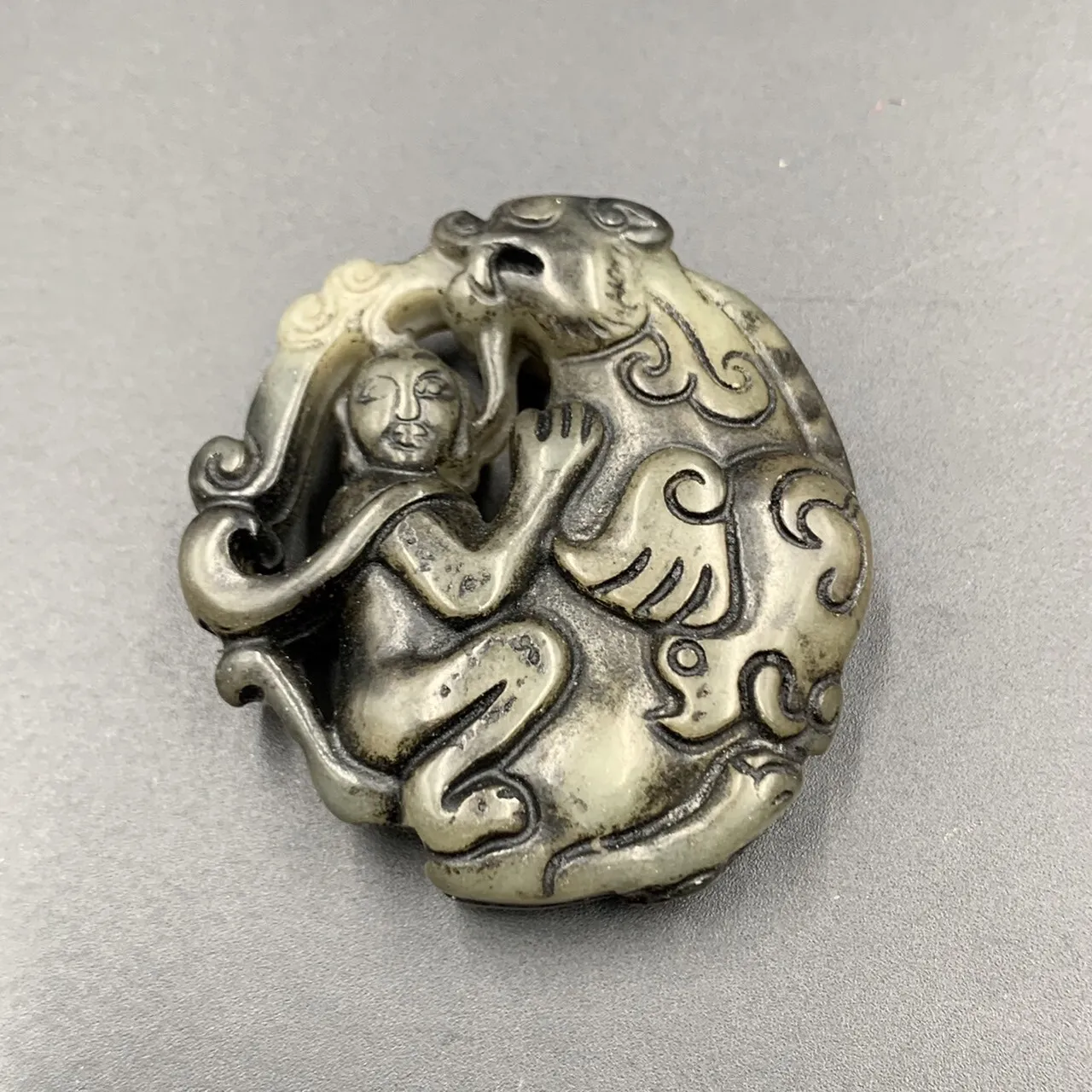 Antique Hand Carved Jade Statue Pendant. Ancient Jade, - Image 4 of 4