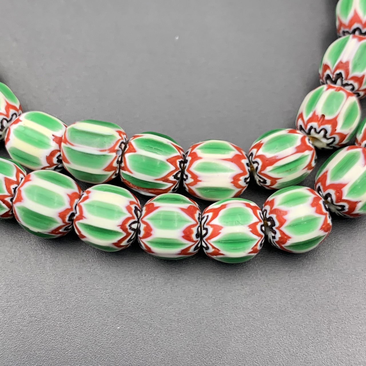 Wonderful Green Vintage Chevron Trade African Glass Beads Strand, LPBR-0322 - Image 5 of 8