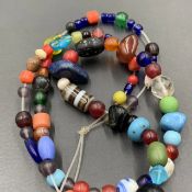 Vintage Mix Glass Beads With Old Agate, Multi Color Old Glass Beads Collection, AE-TO-65