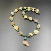 TTP-144, Ancient Antique Rare Raw Form, Roman Glass With Antique Turquoise Beads Necklace