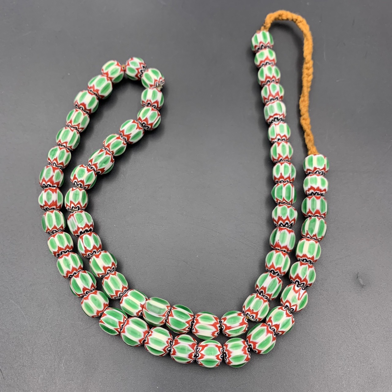 Wonderful Green Vintage Chevron Trade African Glass Beads Strand, LPBR-0322 - Image 6 of 8