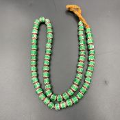 Wonderful Green Vintage Chevron Trade Glass Beads Strand, African Glass Beads, LPBR-0092