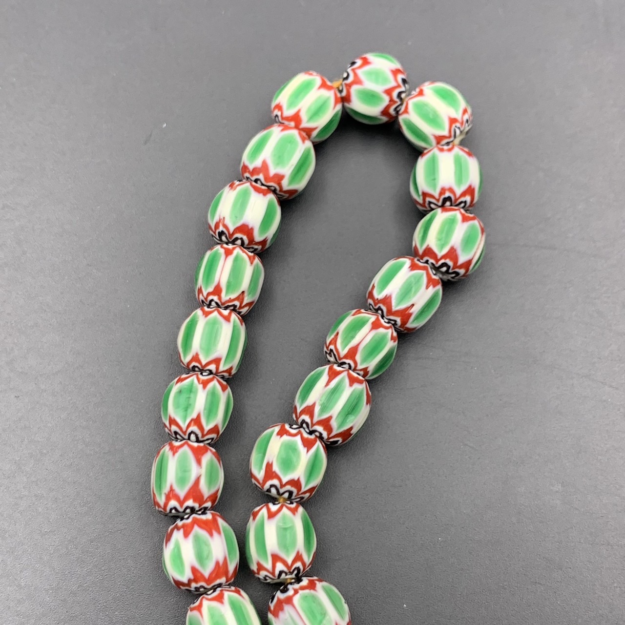 Wonderful Green Vintage Chevron Trade African Glass Beads Strand, LPBR-0322 - Image 4 of 8