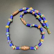 Beautiful Chevron Trade Glass Beads With Antique Etched Agate Beads Necklace, LBBR-30