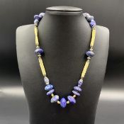 Vintage Lapis Lazuli With Nephrite Jade Necklace From Afghanistan