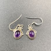 Excellent Natural Amethyst With Silver Earrings