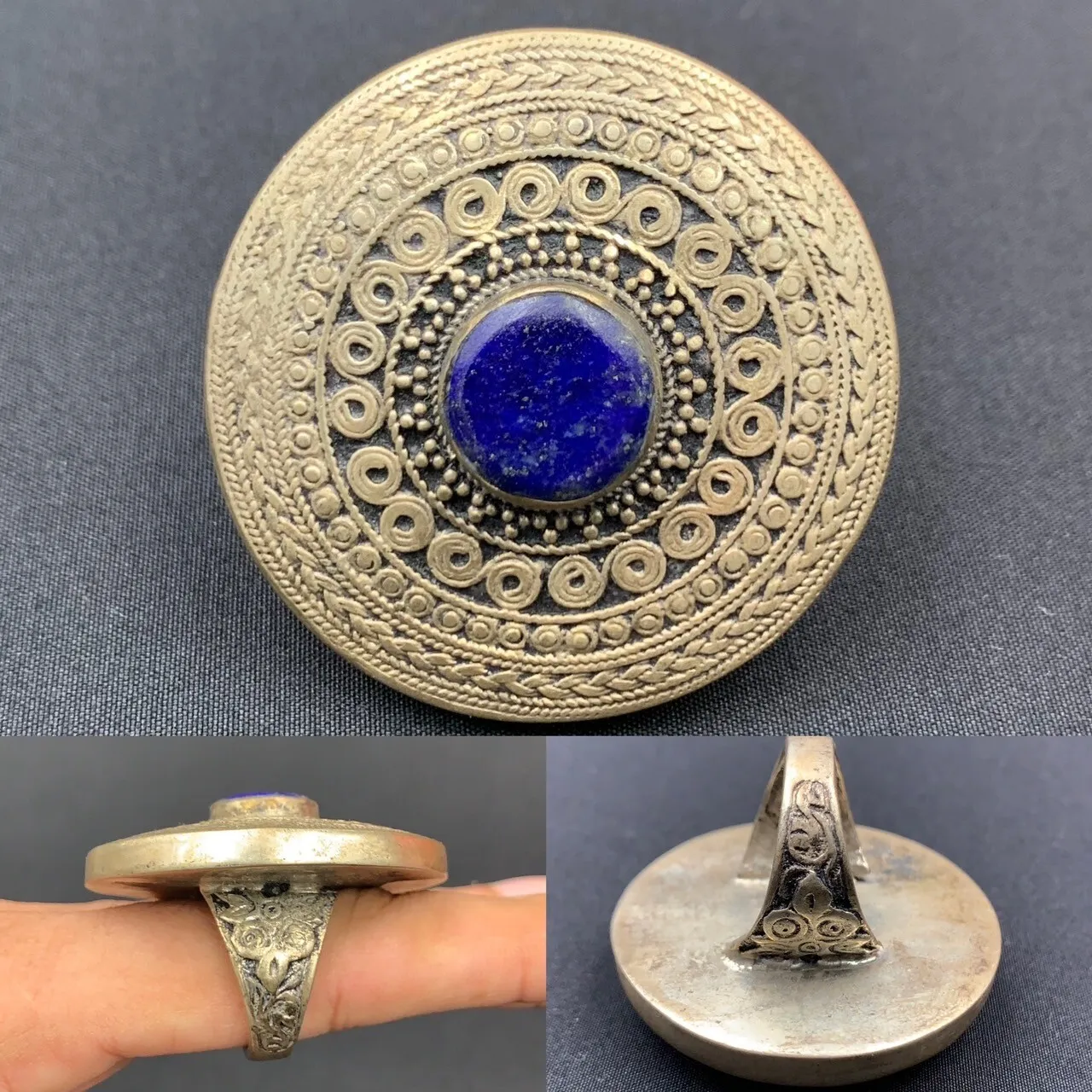 Stunning Vintage Handmade Old Natural Lapis Lazuli with Brass Ring. OJ-854