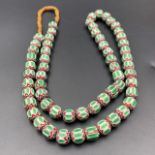 Wonderful Green Vintage Chevron Trade African Glass Beads Strand, LPBR-0322