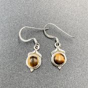 Excellent Natural Tiger Eye & Silver Earrings