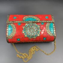 LPBR= 599, Awesome Handmade Nepalese Howalite Stones With Brass Purse/Hand Bag